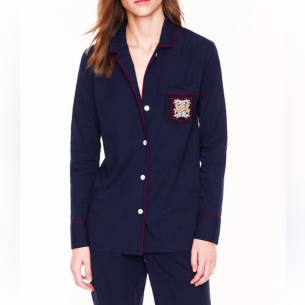 J.Crew Navy Embroidered Emblem Pajama Shirt Top